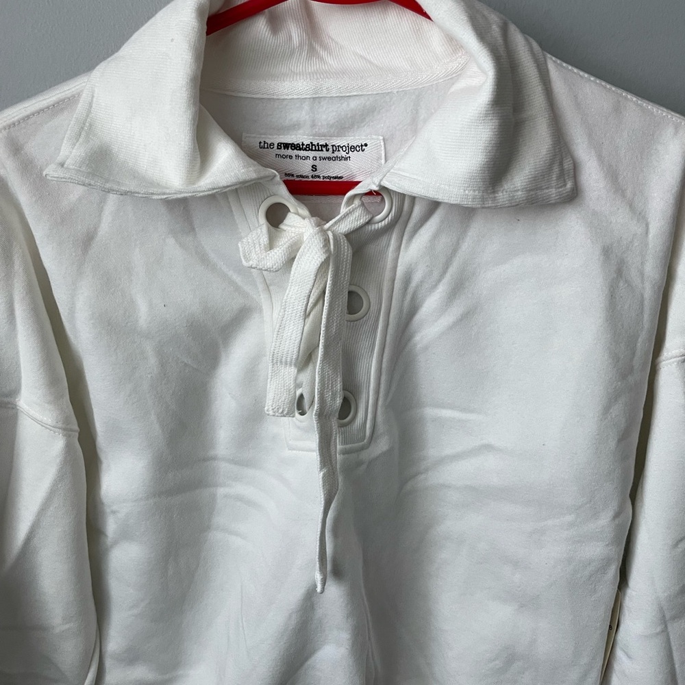 The Sweatshirt Project Women's White Collared Lace-Up Sweatshirt